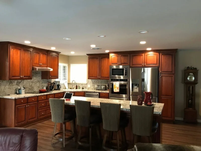 Kitchen with warm wood cabinetry and a center island